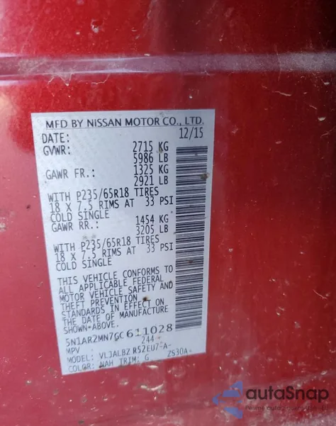 2016 Nissan Pathfinder S from USA, damaged, VIN 5N1AR2MN7GC611028